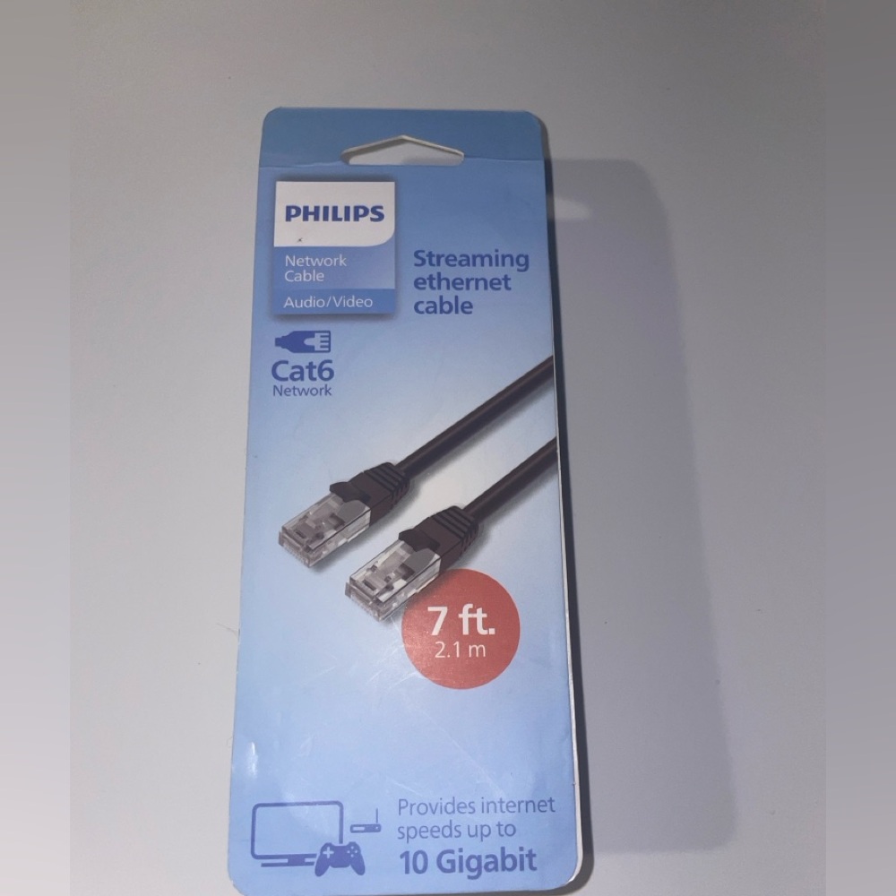 Philips Blue Cat6 Streaming Ethernet Cable 7 Ft New sealed 10 Gigabit Cord